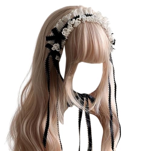 Qaonsciug Damen Gothic Spitze Kopfschmuck mit schönem Spitzenband Stirnband Subkultur Cosplay Volant Kopfbedeckung Foto von Qaonsciug