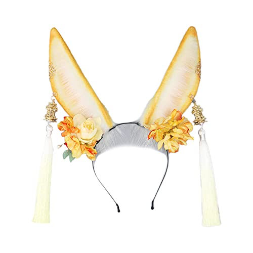 Qaonsciug Haarreif im chinesischen Stil in Ohrenform mit Blumenhaar, Make-up, Frühling, Cosplay, Party, Kopfschmuck von Qaonsciug