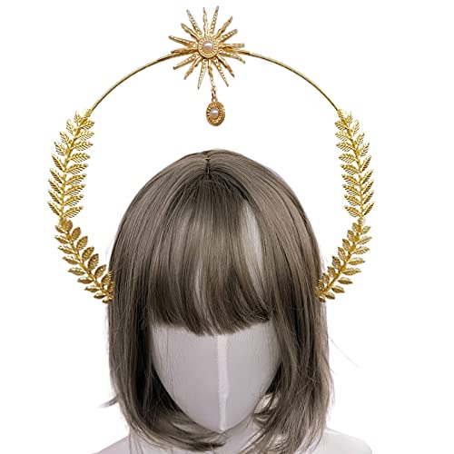 Qaonsciug - Kronen-Stirnband für Damen, Jungfrau Maria, Hochzeit, Stirnband, Sonnenhaarband, Kopfschmuck, Party-Kopfschmuck von Qaonsciug