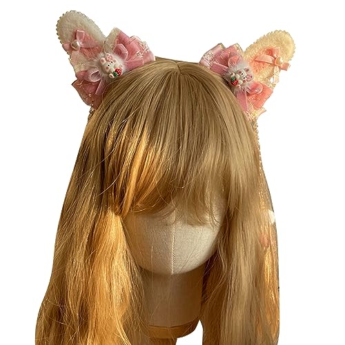 Qaonsciug Neujahr Girls Hair Clip Zarter Top Neujahr Kostüm Pelzige Kaninchenohren Stirnband Mit Spitzenband von Qaonsciug