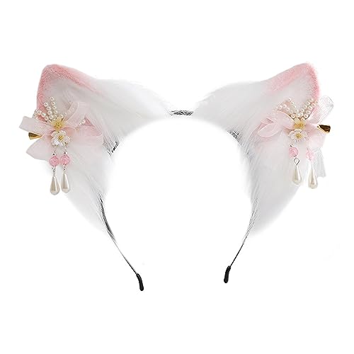 Qaonsciug Ohr-Cosplay-Haar mit Blumen-Haarnadel, für Damen, Teenager, Haarreif für Live-Übertragung, Cartoon, Karneval, Haarband von Qaonsciug