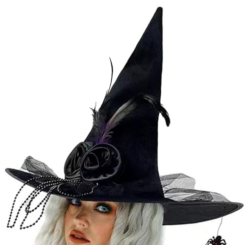 Qaonsciug Perlenblume Hexenkappe Für Erwachsene Wizard Halloween Party Kopfbedeckung Cloche Urlaub Kopfwege Rollenspiele Bühnenhut von Qaonsciug