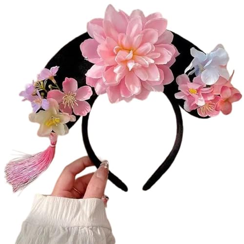 Qaonsciug Traditionelles chinesisches Haarreif mit königlicher Blume für Damen, ästhetisches Hochzeitshaar, elegantes Rollenspiel, Party, Verkleidung, Haarband von Qaonsciug