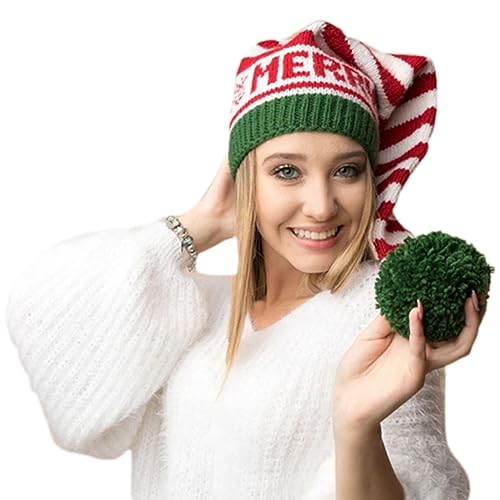 Qaonsciug Weihnachtshut Strick Santa Hat Party Dress Up New Year Bühne Auftritte Bobble Weihnachten Family Geting Kopfbedeckung von Qaonsciug