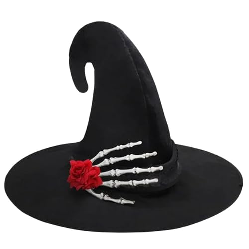 Qaonsciug Women Witch Wizard Cosplay Party Kopfbedeckung Halloween Kostümhut Karneval Party Spitzhut Mit Skeletthand von Qaonsciug