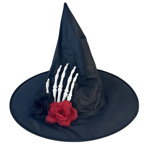 Qaonsciug Women Witch Wizard Cosplay Party Kopfbedeckung Halloween Kostümhut Karneval Party Spitzhut Mit Skeletthand von Qaonsciug