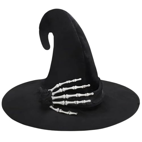 Qaonsciug Women Witch Wizard Cosplay Party Kopfbedeckung Halloween Kostümhut Karneval Party Spitzhut Mit Skeletthand von Qaonsciug