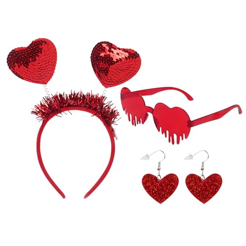 3 Stück Herz Stirnband Herz Ohrringe Set,Valentinstag Glitzer Herz Haar Accessoires Damen Haarreif Herz Rot Herzform Ohrringe für Valentinstag Geburtstags von Qaziuy