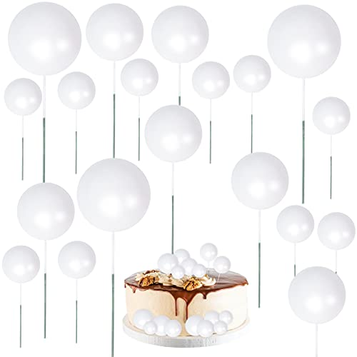 30 Stück Tortendeko Kugeln,Schaumstoffkugeln Torte Weiß Ball Kuchen topper Happy Birthday-Torte Mädchen,Mini Kugeln Torte DIY Kuchen Topper für Geburtstag Babyshower Hochzeitstorte Dekor von Qaziuy