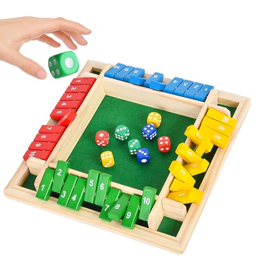 Qcdou 4-Spieler Shut The Box Spiel, Brettspiel aus Holz, Klassisches Würfelspiel, Mathematik Lernspielzeug, Board Spielzeug Kolibri Spiel, Heimtischspiel, Reisespiele Erwachsene Kneipenspiele(A) von Qcdou