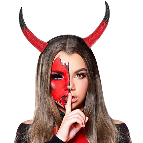 Teufelshörner Teufel Horn Stirnband Halloween Cosplay Horn Haar Hoop Gothic Dämon Hörner Stirnband Teufel Kopfschmuck Damen Cosplay Zubehör für Halloween Kostüm Requisiten Haarreifen Kopfbedeckung von Qchomee