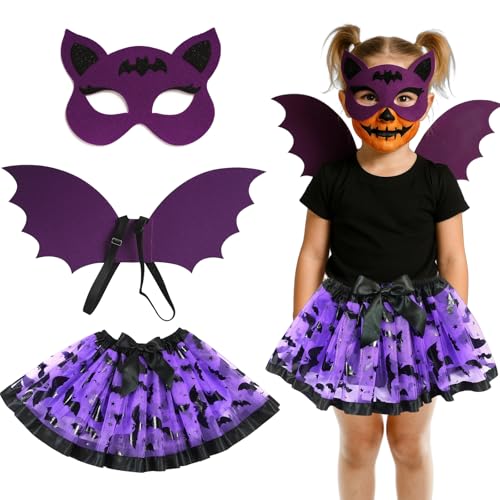 QckZee Fledermaus Kostüm Kinder Mädchen – Halloween Kostüm mit Tutu, Flügel & Maske – Lila Vampir Kostüm für Kinder – Faschingskostüme Mädchen für Karneval & Verkleidung QckZee Fledermaus Kostüm Kinder Mädchen – Halloween Kostüm mit Tutu, Flügel & Maske – Lila Vampir Kostüm für Kinder – Faschingskostüme Mädchen für Karneval & Verkleidung von QckZee