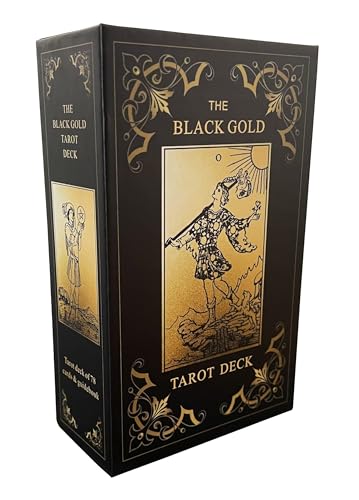 Qcsdckot Schwarz Gold Tarotkarten Set, Tarotkarten für Anfänger mit Bedeutungen auf ihnen, Tarotkarten Deck mit Guide Book, Gold Vergoldete Kanten von Qcsdckot