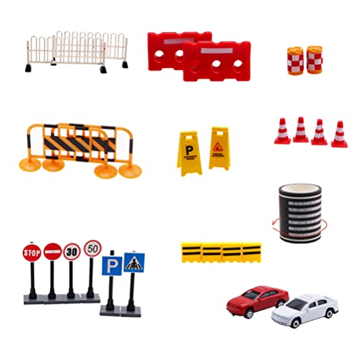 Puppenhaus-BAU-Straßenschild-Spielset, 27-teiliges Mini-Verkehrssperrkegel, Zebrastreifen-Signalspielzeug, Kunststoff-Verkehrsschild, Warnschild, Verkehrsanzeigeschild für die von Qcwwy