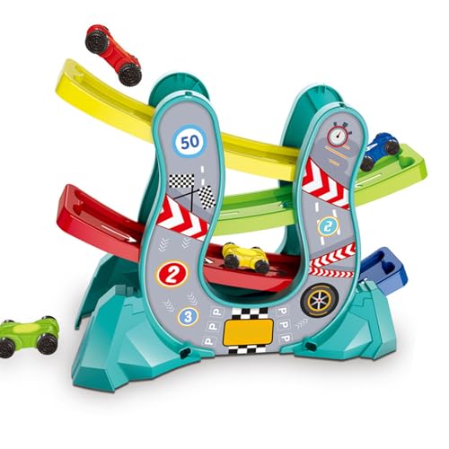 Rennwagen-Schienenrampen-Spielzeug, Pädagogische Fantasieentwicklung, Leichtes Rennwagen-Schienenrampen-Spielset, Multifunktionales Design mit Robustem Griff für Autorennen (Green) von Qcwwy