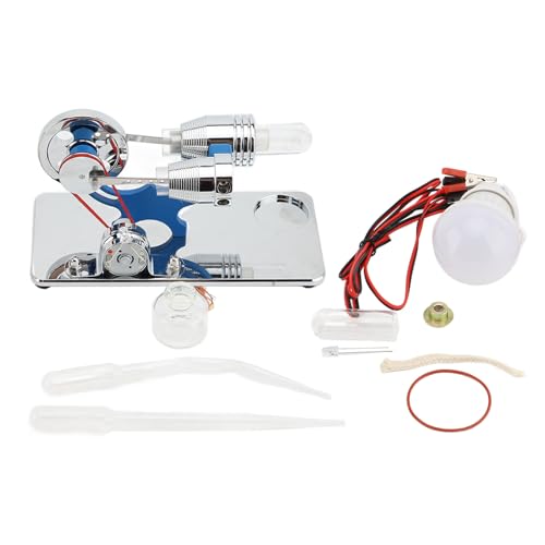 Stirlingmotor-Motormodell, Heißluft-Stromgenerator aus Aluminiumlegierung, Lernspielzeug, Stromgenerator mit Externer Verbrennung, mit LED-Glühbirne und Lichterketten (Blue) von Qcwwy