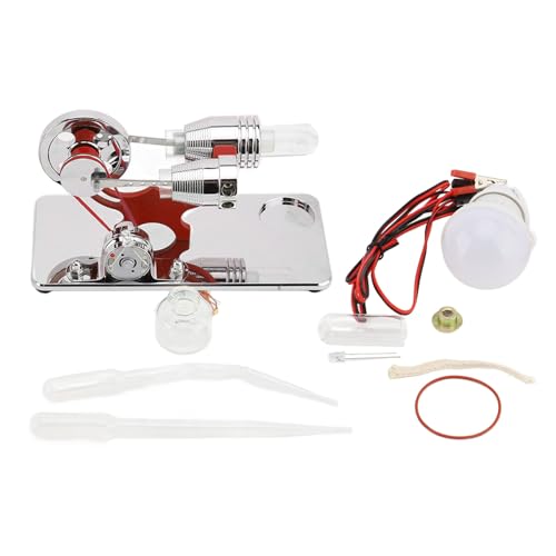 Stirlingmotor-Motormodell, Heißluft-Stromgenerator aus Aluminiumlegierung, Lernspielzeug, Stromgenerator mit Externer Verbrennung, mit LED-Glühbirne und Lichterketten (Rot) von Qcwwy