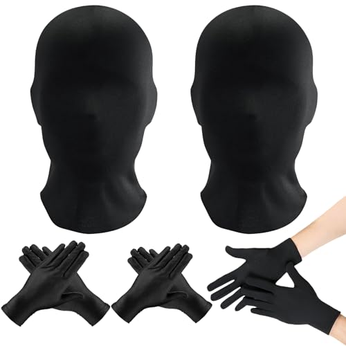 2 Stück Gesichtslose Maske Und 2 Paar Handschuhe,Atmungsaktive Vollkopfmaske,Schwarz Gesichtslose Maske,Vollgesichtsmaske Halloween,Halloween Gesichtslose Maske,für Outdoor Sports Kostüm Cosplay von Qeioauek