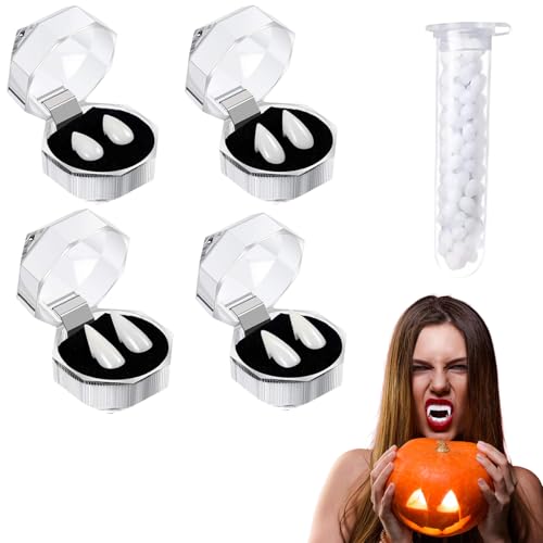 Vampirzähne,4 Paar Vampir Zähne Kit,Vampire Fangs mit 1 Rohr Zähne Pellets Klebstoff,für Cosplay,Requisiten,Halloween, Dämon, Hexe Vampirzähne,4 Paar Vampir Zähne Kit,Vampire Fangs mit 1 Rohr Zähne Pellets Klebstoff,für Cosplay,Requisiten,Halloween, Dämon, Hexe von Qeioauek