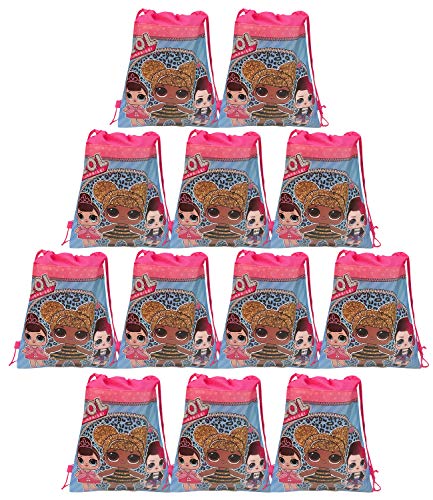 Qemsele 12 Stück Partytüten, Kinder Karikatur Mitgebsel Kindergeburtstag Gastgeschenke Tüten Tasche, Kordelzug Rucksack Bag Turnbeutel für Kostümparty Geburtstagsfeier (LOL3) von Qemsele