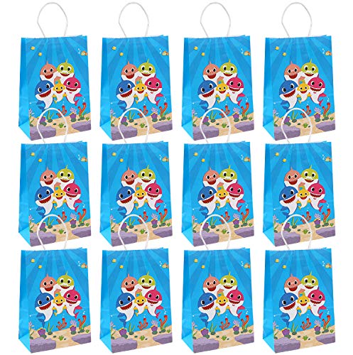 Partytüten Mitgebsel Kindergeburtstag Gastgeschenke Papier Tüten Tasche 12 Stück, Bag Turnbeutel für kinder Mädchen Frauen Kindergeburtstag, Geburtstagsfeier (Shark) von Qemsele