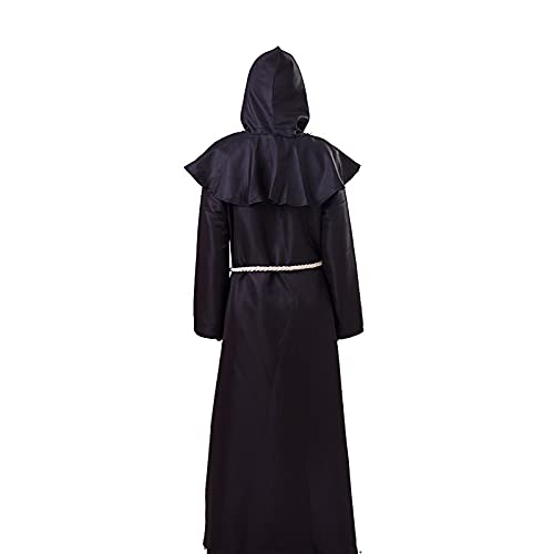 Halloween-Cosplay-Kostüm, mittelalterlich, mit Kapuze, Mönchmantel, Priester-Bademantel für Herren, inklusive Halskette (schwarz, klein) von Qerhod