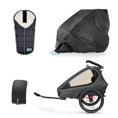 Qeridoo® Kinderfahrradanhänger Kidgoo 2 Ivy Green Kollektion 2023 inkl. Schmutzfänger, Faltgarage und Fußsäckchen von Qeridoo