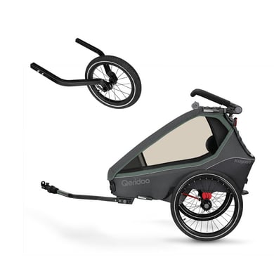 Qeridoo® Kinderfahrradanhänger Kidgoo1 Ivy Green Kollektion 2023 inkl. Qeridoo® 14 Joggerrad für Einsitzer Schwarz von Qeridoo