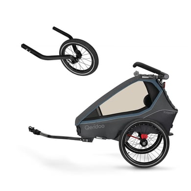 Qeridoo® Kinderfahrradanhänger Kidgoo1 Navy Blue Kollektion 2023 inkl. 14 Joggerrad für Einsitzer Schwarz von Qeridoo