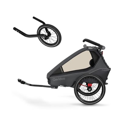 Qeridoo® Kinderfahrradanhänger Kidgoo1 Steel Grey Kollektion 2023 inkl. Joggerrad für Einsitzer Schwarz von Qeridoo