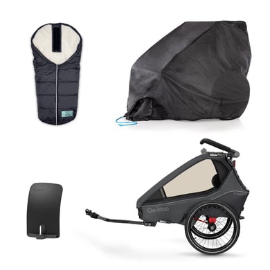 Qeridoo® Kinderfahrradanhänger Kidgoo1 Steel Grey Kollektion 2023 inkl. Schmutzfänger, Faltgarage und Fußsäckchen von Qeridoo