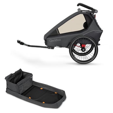 Qeridoo® Kinderfahrradanhänger Kidgoo2 Steel Grey Kollektion 2023 inkl. Cargo Einlegeplatte Zweisitzer von Qeridoo