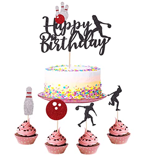 Qerleny 25 Stück Glitzer Bowling Kuchen Topper Bowling Happy Birthday Logo Kuchen Dekoration Bowling Thema Geburtstag Party Supplies Dekoration von Qerleny