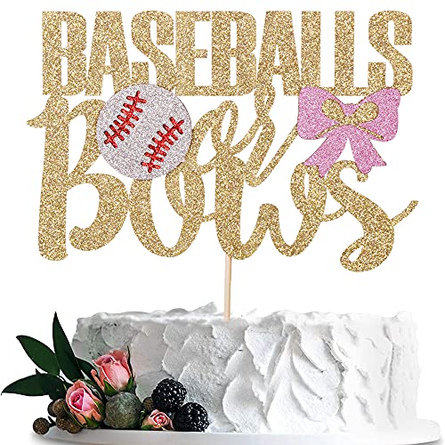 Qerleny Baseballs oder Schleifen Cake Topper, glitzerndes Geschlecht offenbart Babyparty Party Dekoration, Sie oder Ihr Junge oder Mädchen von Qerleny