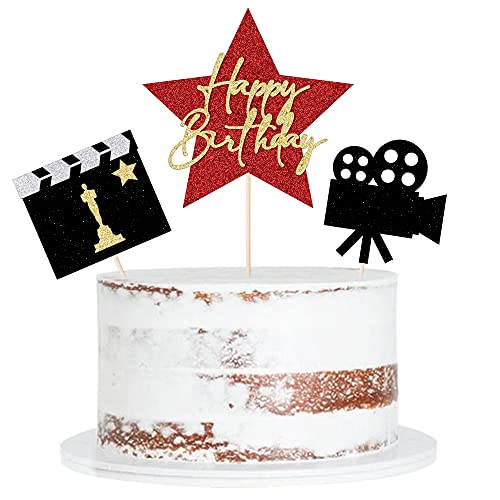 Qertesl Kuchendekoration mit Aufschrift "Happy Birthday", Filmabend, Cupcake-Dekoration, Hollywood-Themen-Kuchendekoration. von Qertesl