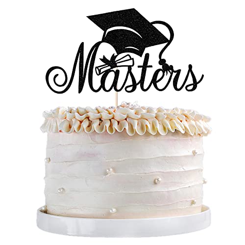 Qertesl Masters Cake Topper, 2022 Graduation Cake Topper, Congrats Grade Cake Decorations Masters Graduation Party Decorations Supplies (schwarz) von Qertesl