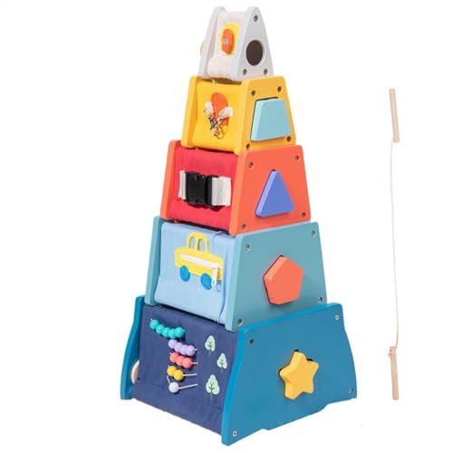 Qfdiwr Activity Centre Triangle Toys, Activity Cube for Babys 5 In1, Wooden Activity Cube, Rainbow Stacker Developmental Toy, Motor Skills MontessoriToys, Shape Sorting Cube Toy von Qfdiwr