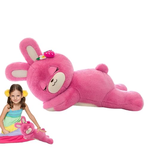 Qfdiwr Ausgestopfte Hasenpuppe, Strawberry Bunny Plüsch | Weiches gefülltes Plüschspielzeug - Niedliche Tierkissen, entzückende Liegenpuppe für Wohnzimmer, Schlafzimmer, Lernen von Qfdiwr