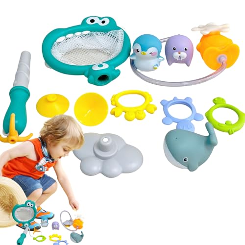 Qfdiwr Badespielzeug für – Badespiele mit Abflussloch, multifunktionales modulares Spielset mit tragbares Fischernetz und Saugnäpfen für Badezimmer Qfdiwr Badespielzeug für – Badespiele mit Abflussloch, multifunktionales modulares Spielset mit tragbares Fischernetz und Saugnäpfen für Badezimmer von Qfdiwr