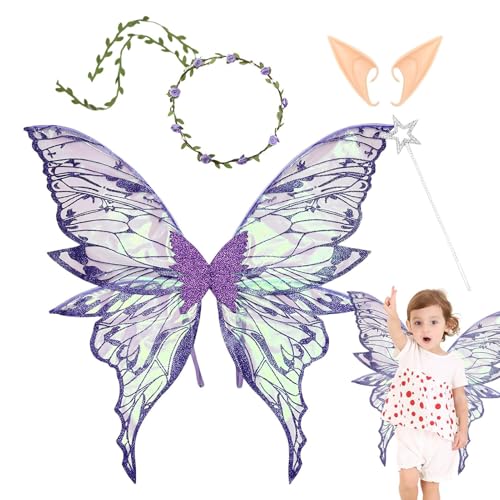 Qfdiwr Feenflügel, Kostümzubehör – Kostüm mit Engelsflügeln und Ohren, Zubehör für Cosplay, Hochzeit, Geburtstag, Abend Make-up Qfdiwr Feenflügel, Kostümzubehör – Kostüm mit Engelsflügeln und Ohren, Zubehör für Cosplay, Hochzeit, Geburtstag, Abend Make-up von Qfdiwr