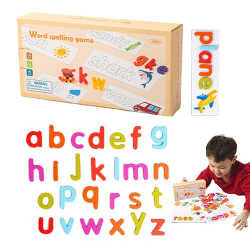 Qfdiwr Puzzle zum Lesen des Alphabets, Rechtschreibungsspiel aus Holz, Rechtschreibungsspiel der Buchstaben des Alphabets, Buchstabenerkennungsspiel Qfdiwr Puzzle zum Lesen des Alphabets, Rechtschreibungsspiel aus Holz, Rechtschreibungsspiel der Buchstaben des Alphabets, Buchstabenerkennungsspiel von Qfdiwr