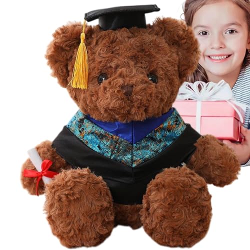 Qfdiwr Stopfer Abschlussbär, Abschlussbär - Huggable dekoratives Puppenkissen | Graduation Bear Plüschpuppe mit Kleidung und Naptime Stofftier für eine Freundin Home School Party von Qfdiwr