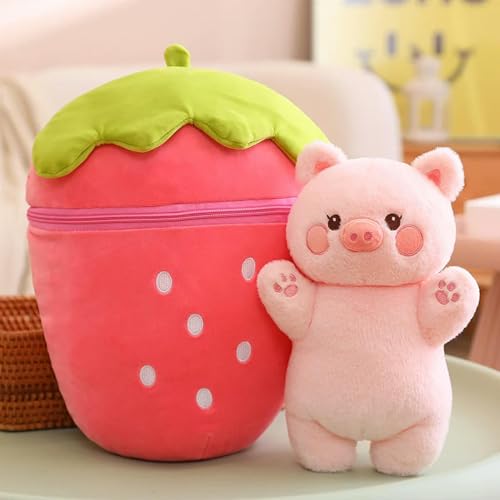 QhBdjx Kawaii Frucht Erdbeer Hase Plüschtier Lustiges Tier Plüsch Kissen Schwein Versteckt in Karottentasche Spielzeug Geburtstagsgeschenk für Kinder 80cm 1 von QhBdjx