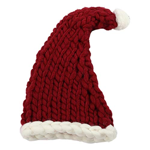 Qhpnunhq Modischer Weihnachtsmütze, Strickmütze, Weihnachtsmütze, Wolle, Weihnachtsmütze, Dekoration für Heiligabend, Weinrot von Qhpnunhq