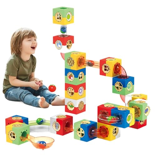 Marble Track, Brain Development Bricks Kit, Marble Building Blocks Classic Blocks Maze Track Sets Educational for Over 3 Years Old Toddler, Creative Marble Track Kit for von Qhvynpo