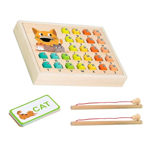 Qhvynpo Angelspiel für Kinder, Wortspiele auf der Sicht, Box zum Lernen des Alphabets aus Holz für Kinder – verbessert das feinmotorische Lernen, die kognitiven Fähigkeiten und das Spiel "Alphabet" von Qhvynpo