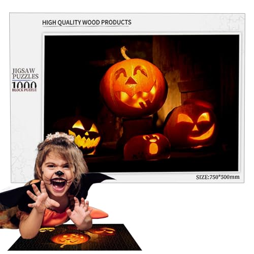 Qhvynpo Halloween-Puzzle, Holzpuzzle, herausforderndes Holzpuzzle mit Kürbislaternenmuster - Heimdekoration, interaktives Puzzle, Herbstpuzzle für Kinder von Qhvynpo