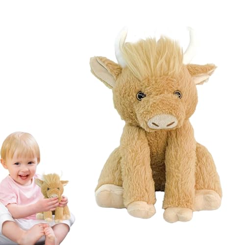 Qhvynpo Highland Cow Stuffed Animal, Scottish Highland Cow Plushie, Plush Cow Toy That Makes Sound, Movable Joints Plushie, Cute Highland Cow Pillow, Decorative Farm Animal Plush von Qhvynpo