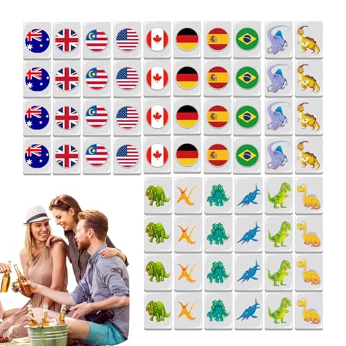 Qhvynpo Mahjong Game Set, 65pcs Mahjong Tiles, Flag Pattern Tiles, Family Party Games, Seaside Escape Puzzle, Fun Board Games, Mahjong Tiles Set, Spring Picnic Games, Classic Mahjong Set von Qhvynpo