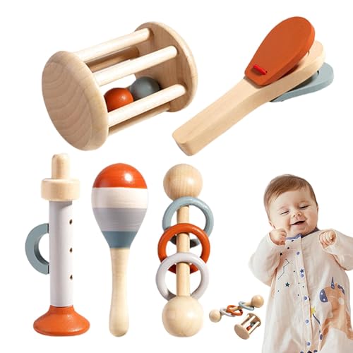 Qhvynpo Rattle Instrument, Educational Castanet Clapper, Rattle Instrument Set, Percussion Instruments Including Ring Rattle, Maracas Shaker, Music Clapper, Rattle Roller, and Trumpet von Qhvynpo